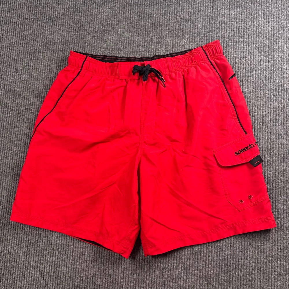 Speedo Swim Trunks Mens Large Red Cargo Pocket Mesh Lined Board Shorts Beachwear